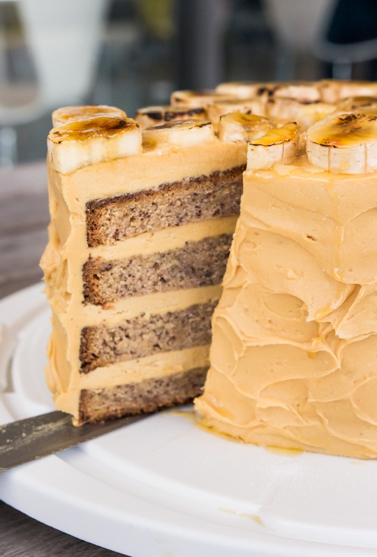 Banana cake with salted caramel icing