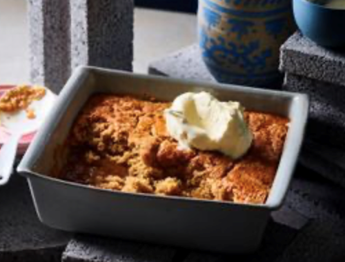 Banana, caramel and malt self-saucing pudding