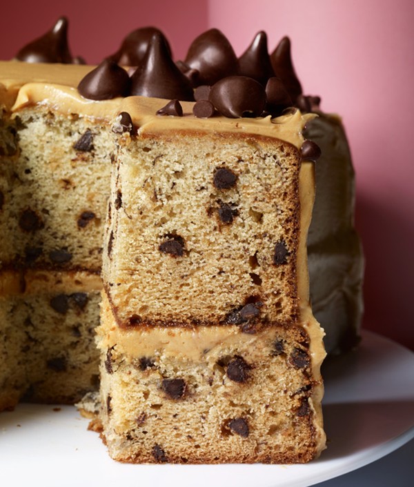 Banana-chocolate chip cake with peanut butter frosting
