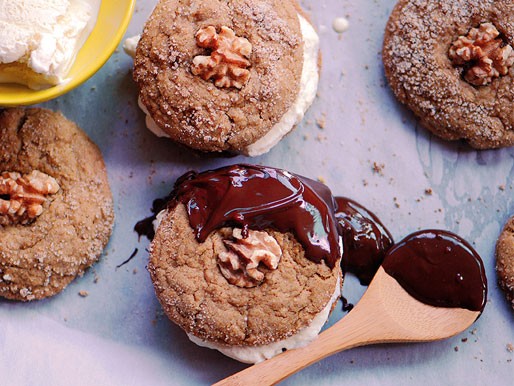 Banana cookies and bourbon ice cream sandwiches