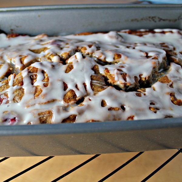 Banana cranberry bread with an Amaretto glaze
