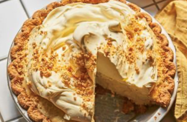 Banana cream pie with sesame toffee crunch