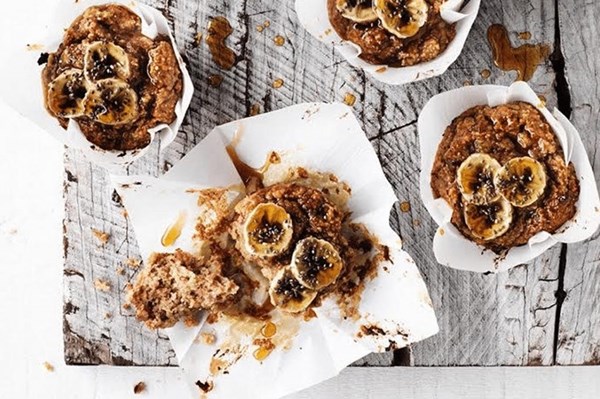 Banana, date and walnut muffins