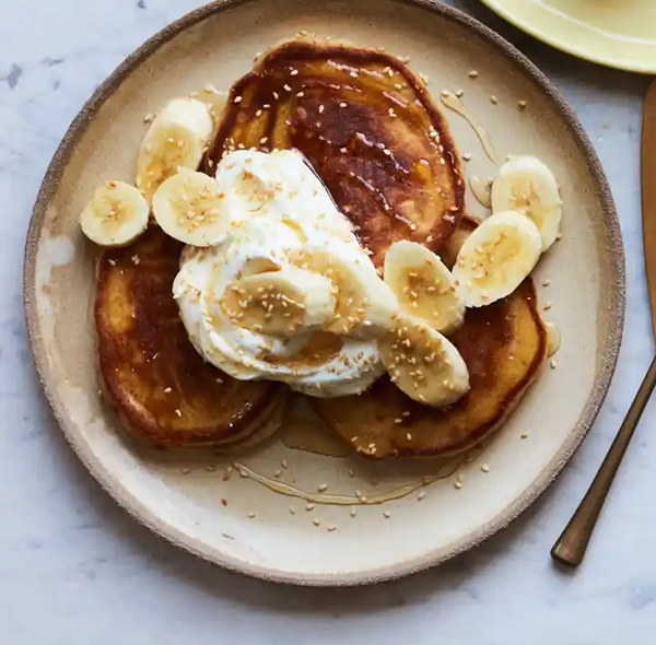 Banana drop scones, yoghurt, and honey