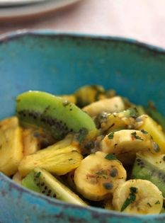 Banana, kiwi and passion fruit salad
