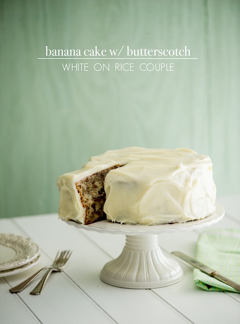 Banana layer cake with butterscotch and a cream cheese frosting