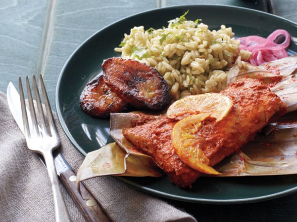 Banana leaf mahi mahi with citrus and chiles