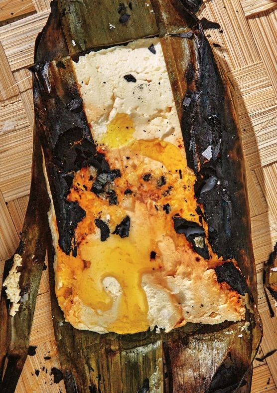 Banana leaf-scented fresh farm cheese (Charred kesong puti)