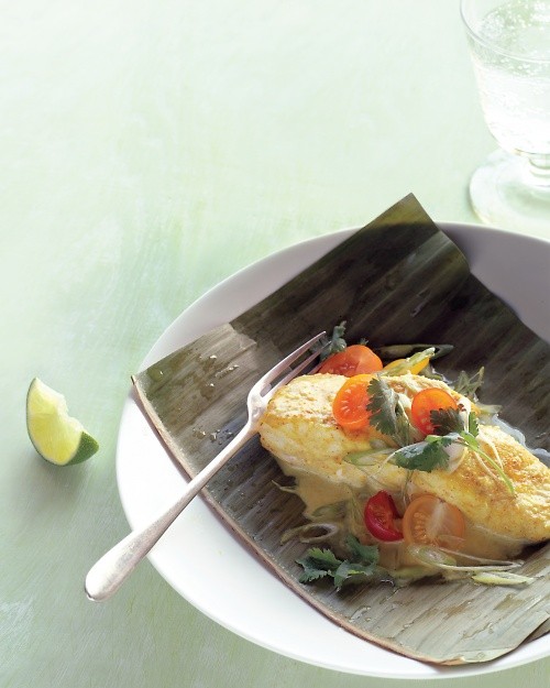 Banana-leaf wrapped grouper with curry sauce