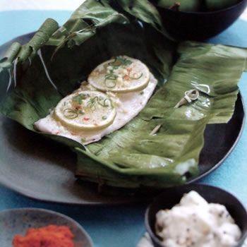 Banana-leaf-wrapped sea bass 