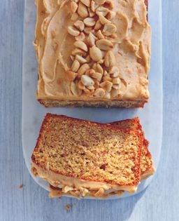 Banana loaf with peanut butter frosting