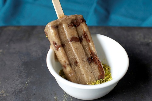 Banana, Nutella and salted pistachio popsicles