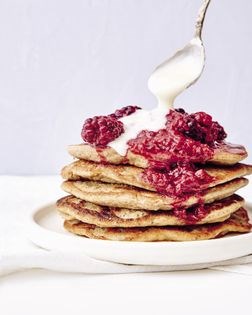 Banana pancakes with cardamom spiced berries