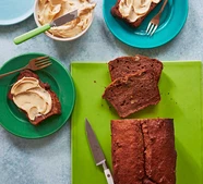 Banana peel breakfast cake with whipped honey peanut butter