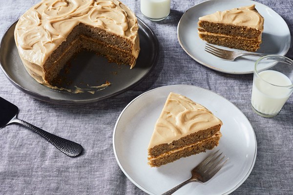 Banana peel cake with brown sugar frosting