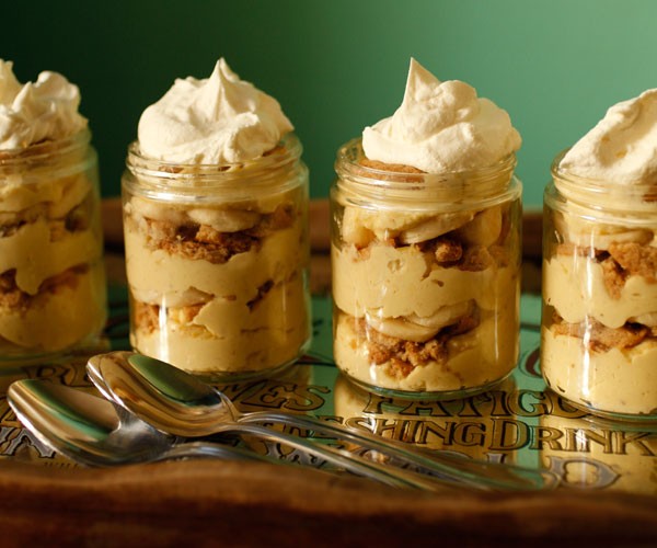 Banana pudding with moonshine whipped cream