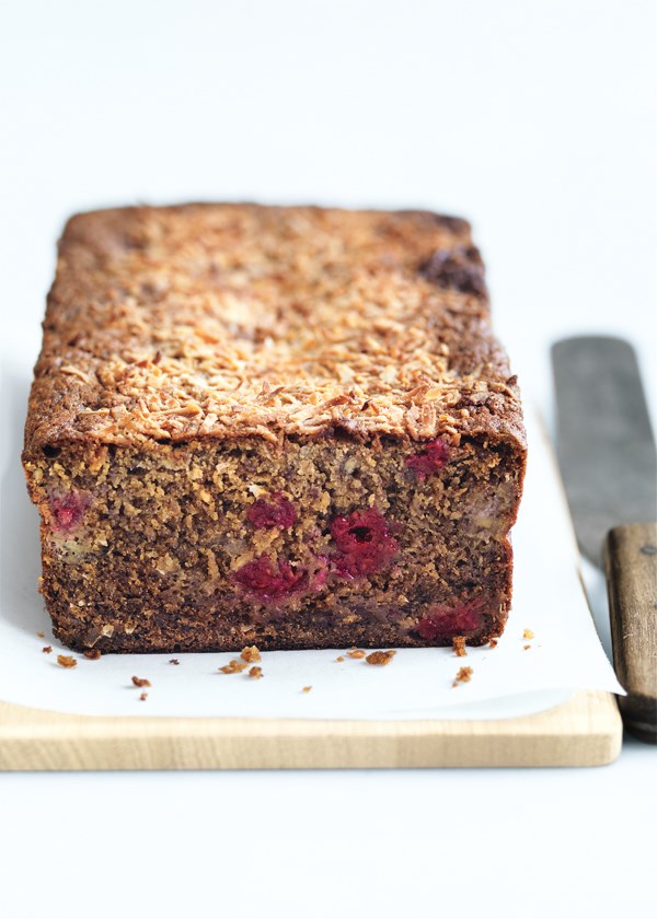 Banana, raspberry and coconut bread