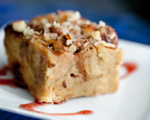 Banana rum challah bread pudding