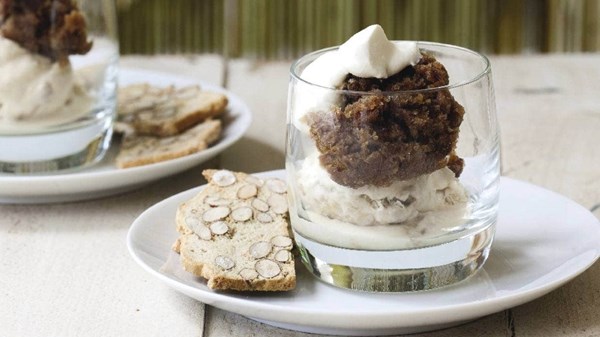 Banana semifreddo and espresso granita with Alexa's almond bread