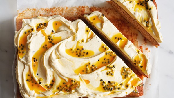 Banana slab cake with passion-fruit frosting