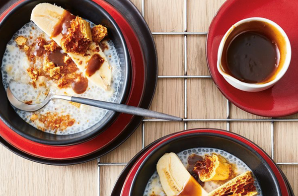 Banana tapioca pudding with coconut butterscotch