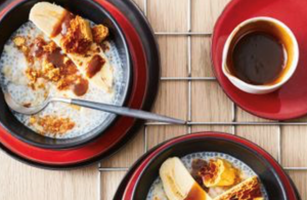 Banana tapioca pudding with coconut butterscotch