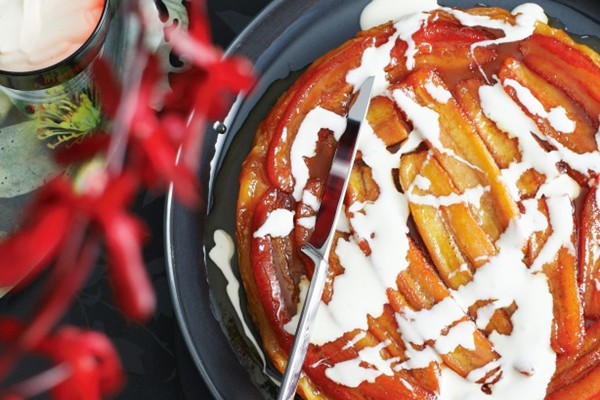 Banana tarte Tatin with rum custard