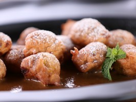 Bananas Foster beignets with café brulot crème Anglaise