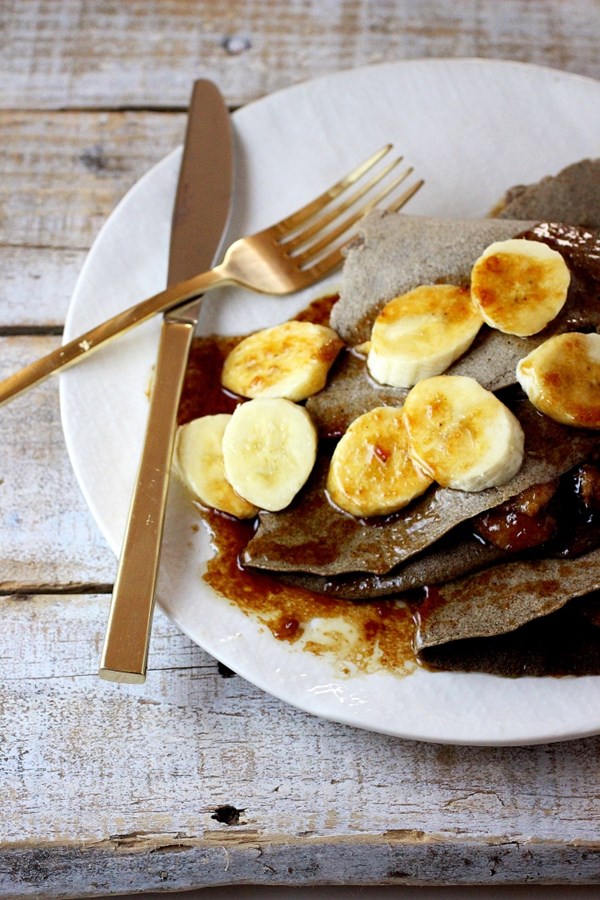Bananas Foster buckwheat & teff crepes