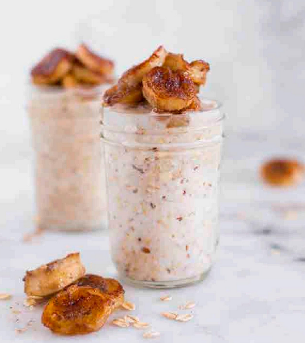 Bananas Foster overnight oats