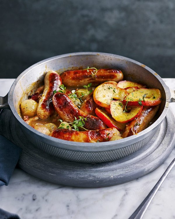 Bangers braised in cider