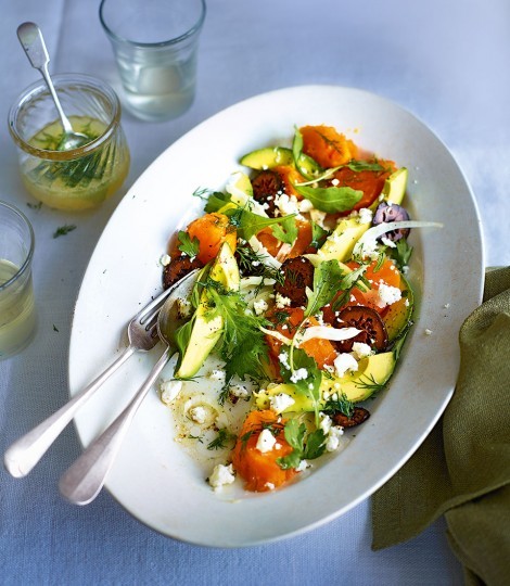 Bar Tartine's sweet potato salad with avocado, feta and pickled walnuts