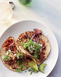 Barbacoa beef tacos with two sauces