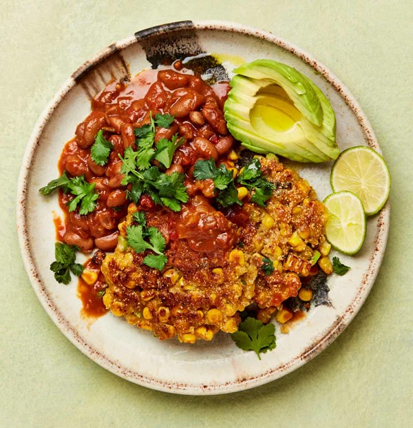 Barbecue beans and corn fritters