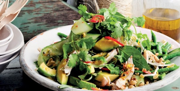 Barbecue chicken salad with passionfruit dressing