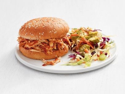 Barbecue chicken sandwiches with pickled okra slaw