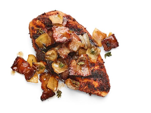 Barbecue chicken with onion-bacon jam