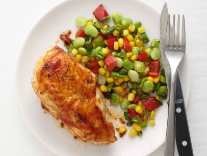 Barbecue chicken with succotash