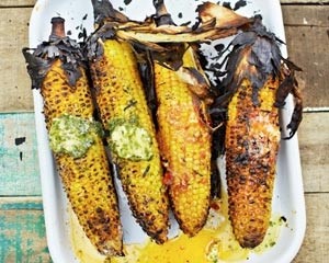 Barbecue or griddled sweet corn with flavoured butters