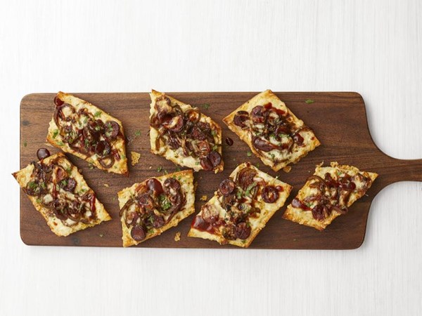 Barbecue sausage French bread pizzas 