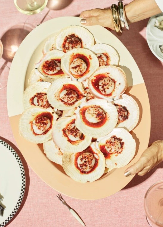 Barbecue scallops, black bean and blood orange