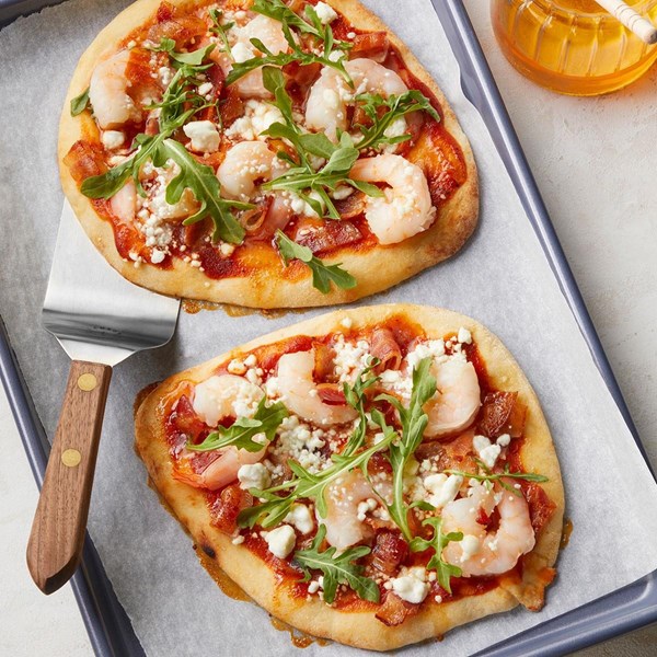 Barbecue shrimp flatbread