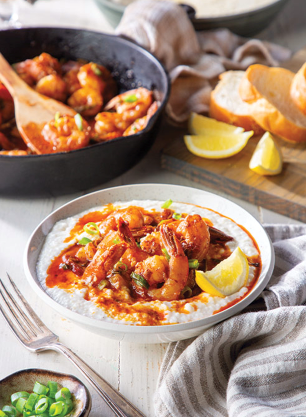 Barbecue shrimp with creamy grits