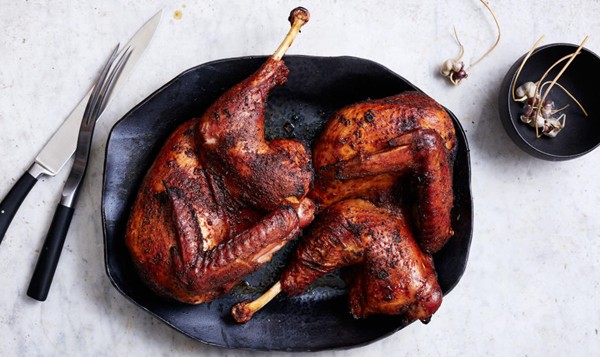 Barbecue spice-brined grilled turkey