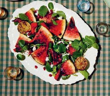 Barbecue watermelon & lime with almond feta
