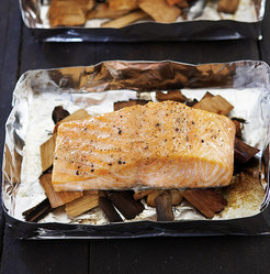 Barbecue wood-grilled salmon
