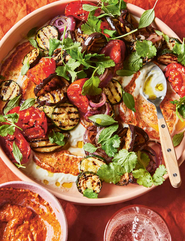 Barbecued adjapsandal with adjika dressing
