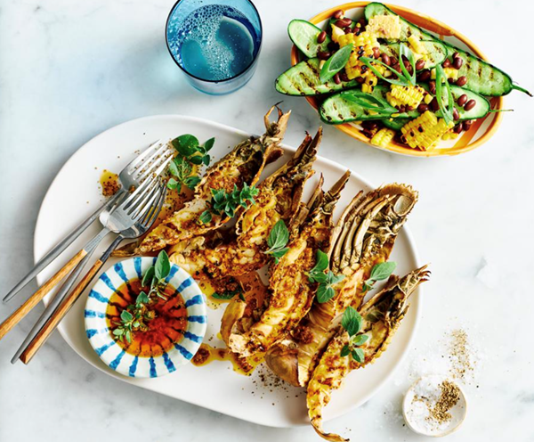Barbecued Balmain bugs with charred corn salsa