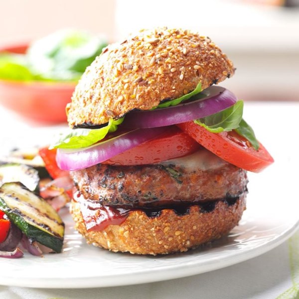 Barbecued basil turkey burgers