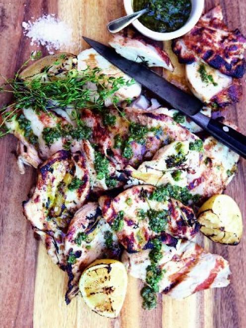 Barbecued brined chicken with salsa verde [No. 7 Balmac]